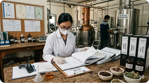 Quality Control Laboratory Reviewing Patchouli Oil Documentation